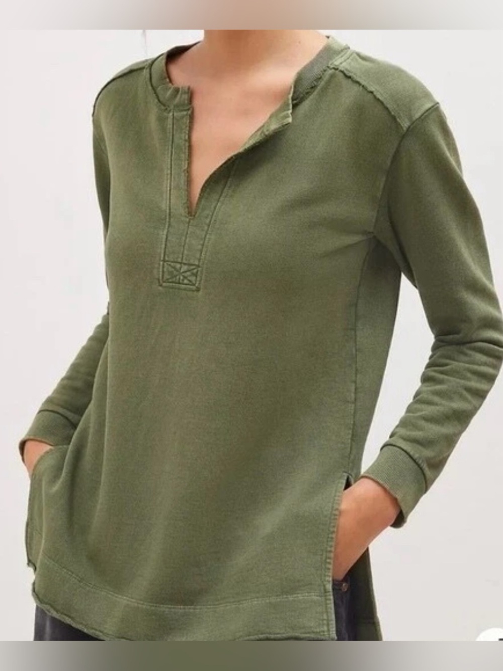 Pilcro by Anthropologie Olive Green Split Back Long Sleeve Pullover - Size S